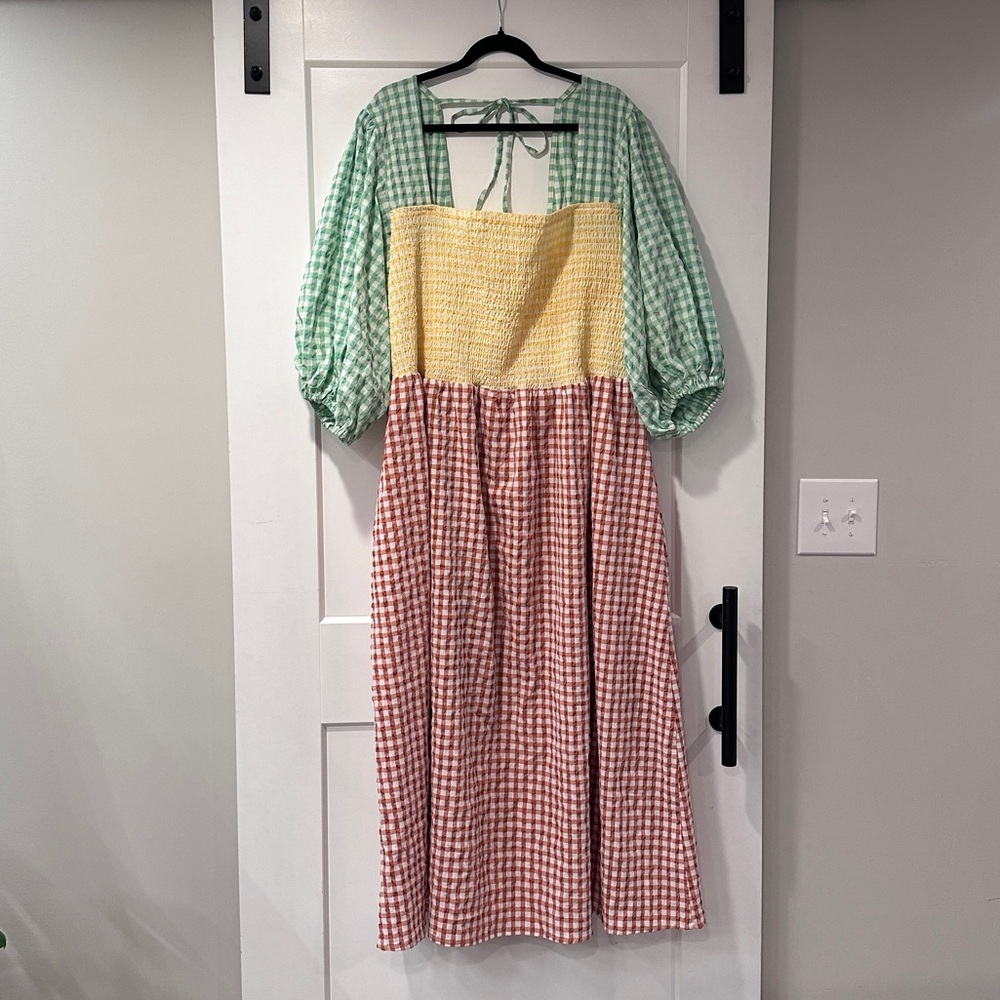 Gingham color block dress